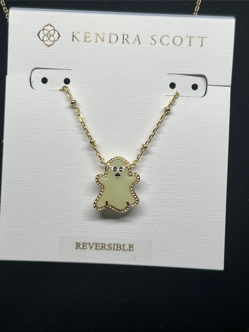 Kendra Scott Gold-Tone Ghost Pendant Necklace Reversible Glows In The Dark. NWT